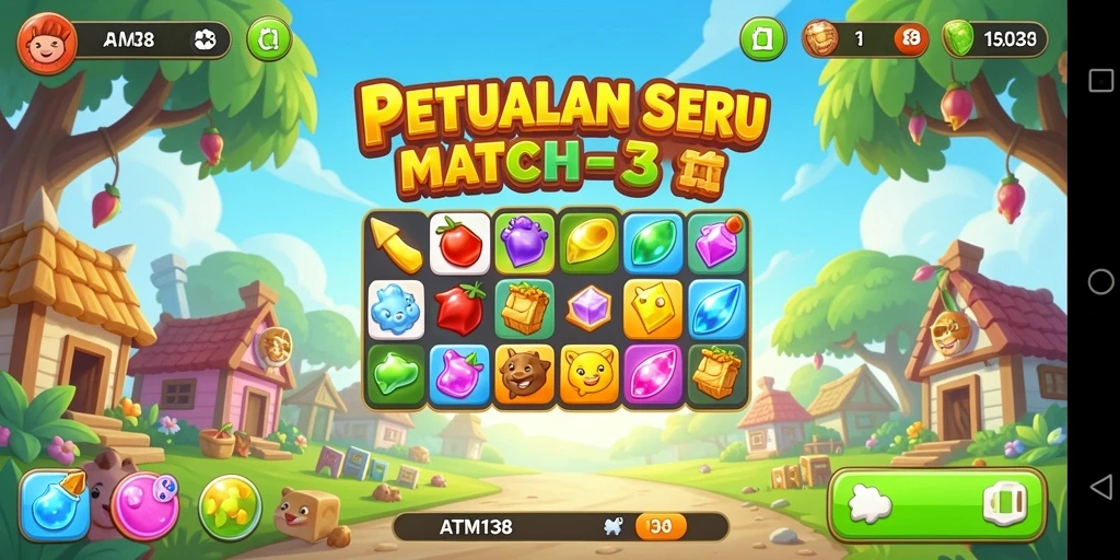 Tangkapan layar dari <strong>ATM138</strong> menunjukkan gameplay Match-3 yang menarik.
