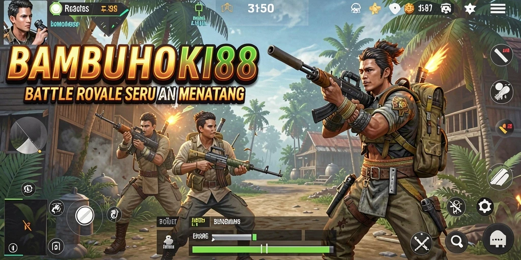 Tangkapan layar menampilkan aksi intens dalam Battle Royale di BAMBUHOKI88.