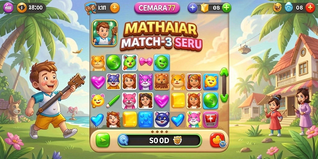 Screenshot gameplay CEMARA77 yang menunjukkan momen seru mencocokkan item.