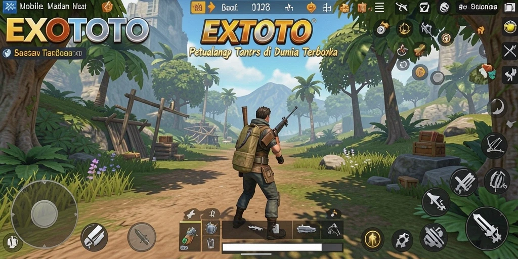 Screenshot gameplay EXOTOTO yang menunjukkan dunia terbuka yang luas.