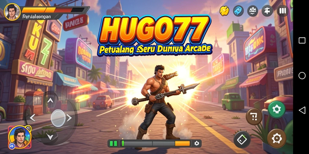 Tampilan gameplay seru HUGO77 dengan aksi arcade yang mendebarkan.