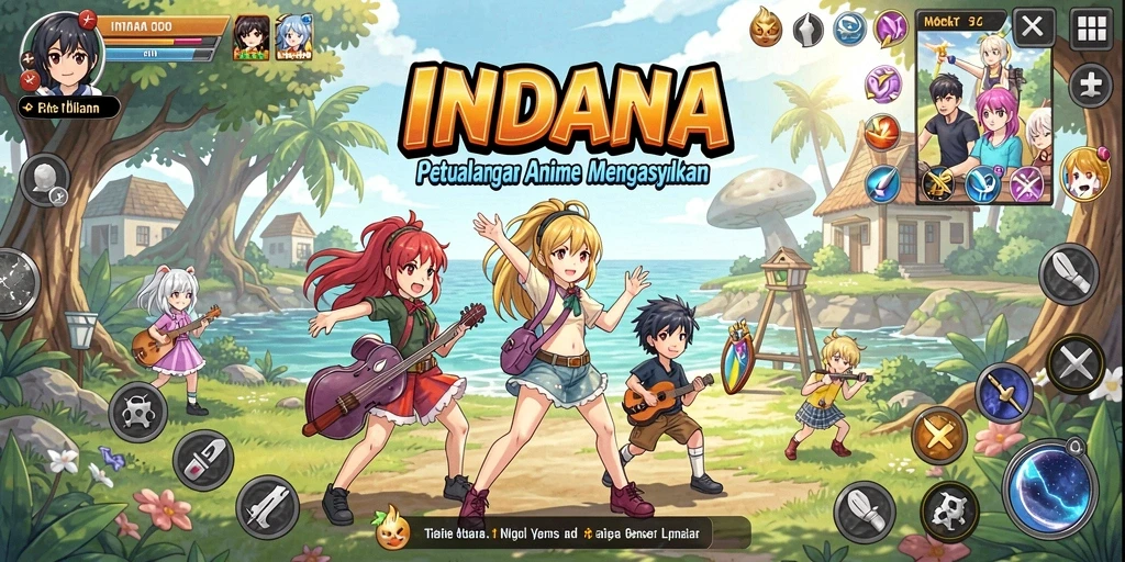 Tampilan gameplay menarik dari INDAAA dengan karakter anime yang ikonik.