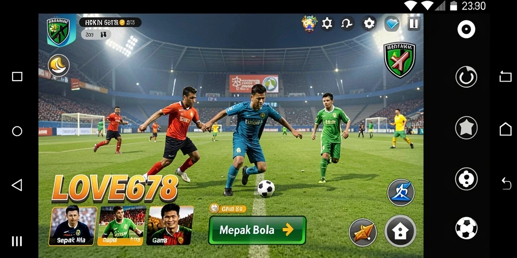 Tampilan gameplay LOVE678 yang menarik dengan aksi sepak bola seru.