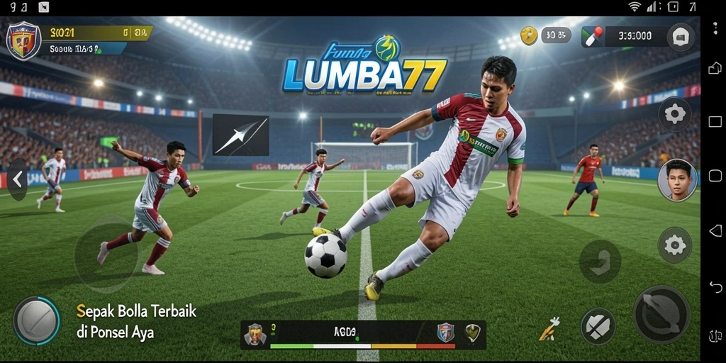 Screenshot gameplay LUMBA77 dengan aksi sepak bola seru.