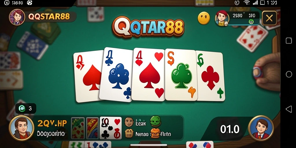 Tampilan gameplay menarik dari QQSTAR88 dengan kartu dan papan Domino.