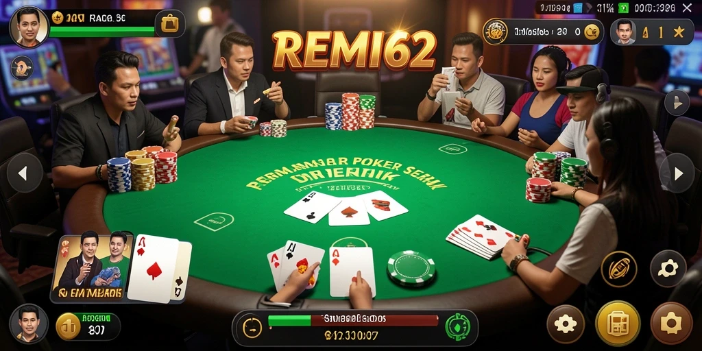 Tampilan aksi permainan Poker yang mendebarkan di REMI62.