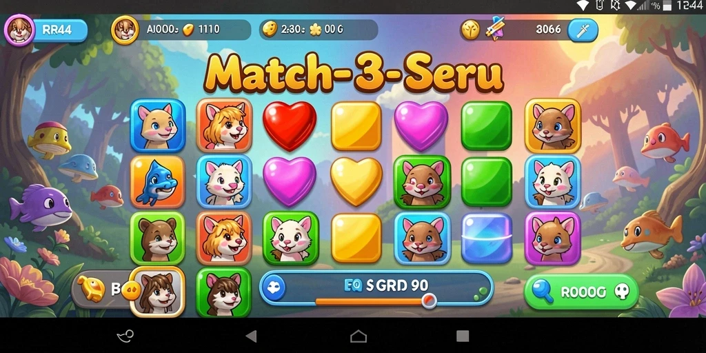 Screenshot menampilkan gameplay seru dari RR44 dengan kombinasi match-3.