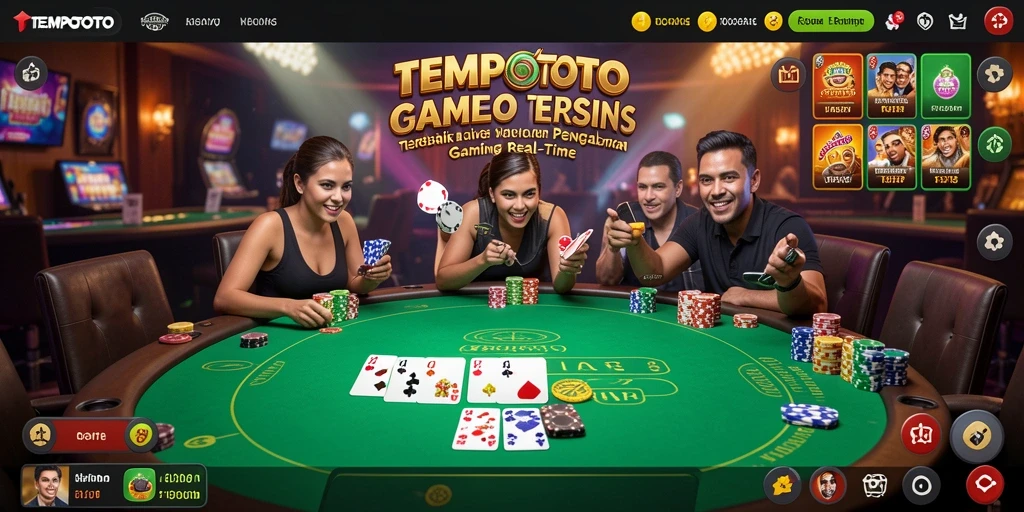 Screenshot gameplay TEMPOTOTO dengan dealer langsung dan suasana kasino yang menarik.
