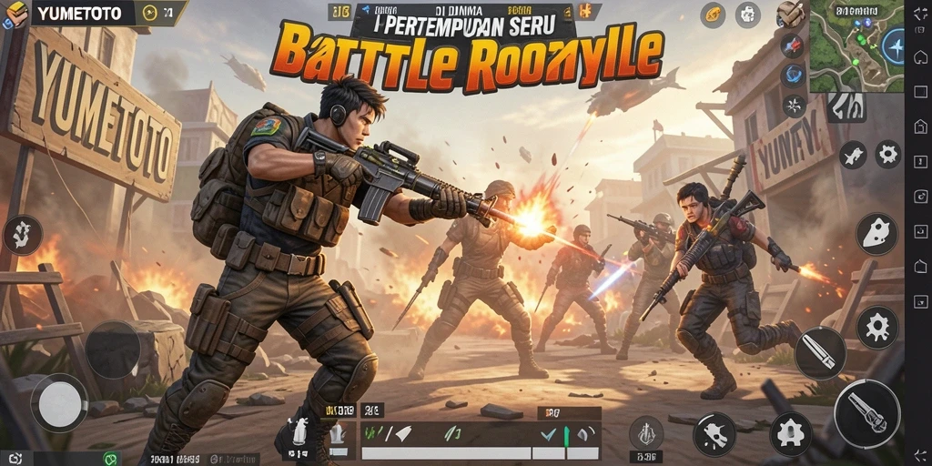 Tampilan mendebarkan dari gameplay YUMETOTO di arena Battle Royale.